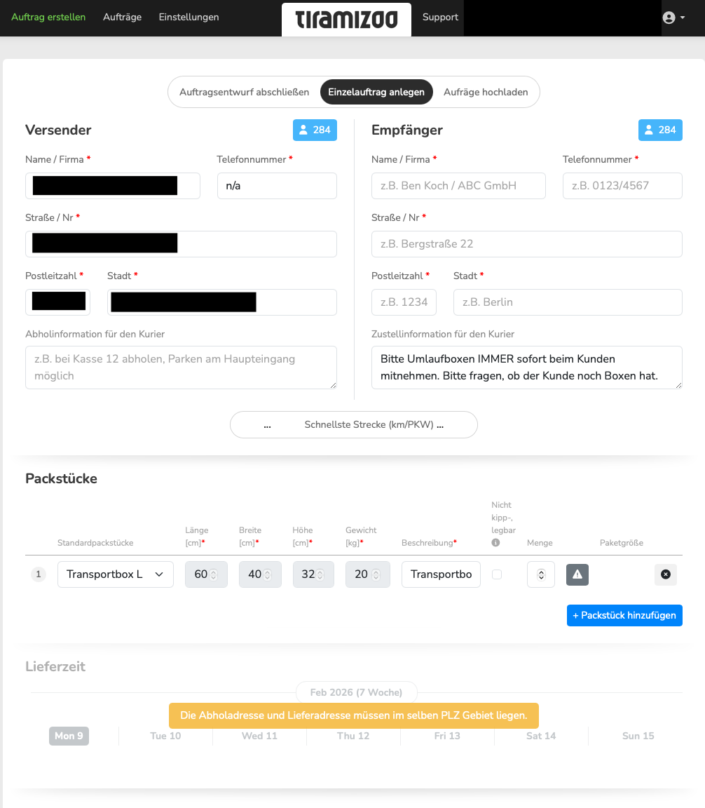 Manuelle Auftragserfassung im LMM