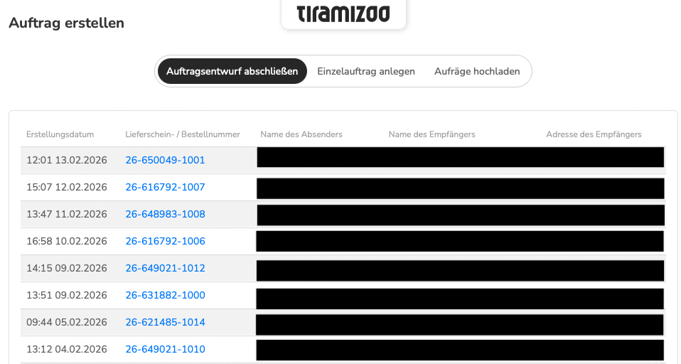 Auftragsentwurf-Liste im LMM